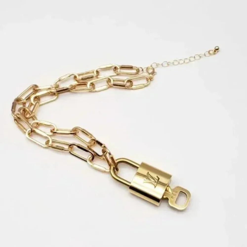 Authentic Louis Vuitton Lock and Key Gold Color with Gold Plated Chain Necklace